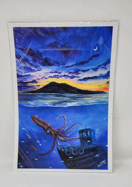 "Squid and Shipwreck" Art Print