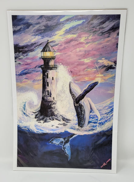 "Whale and Lighthouse" Art Print