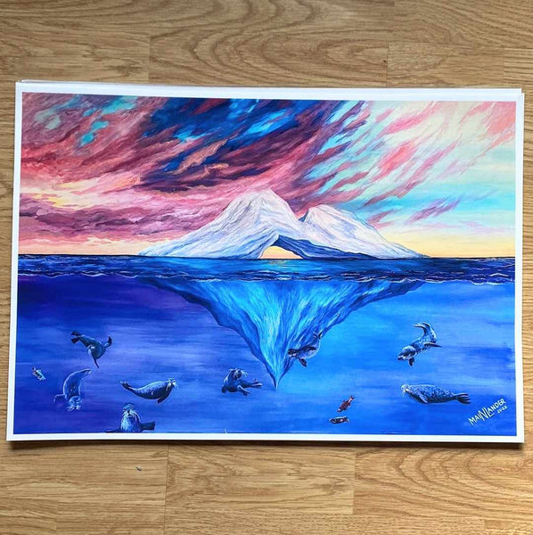 "Seals Under an Iceberg" Art Print