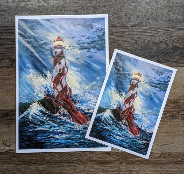 "Squid and Lighthouse" Art Print