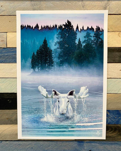 "White Moose Emerging from Water" Art Print
