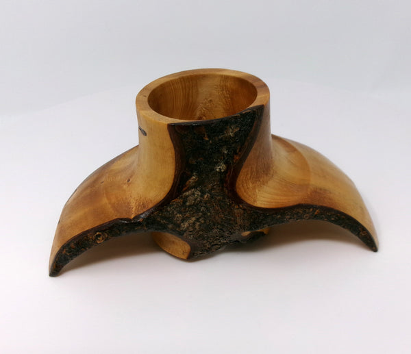 Decorative Wooden Bowl with Tree Bark and Side Supports