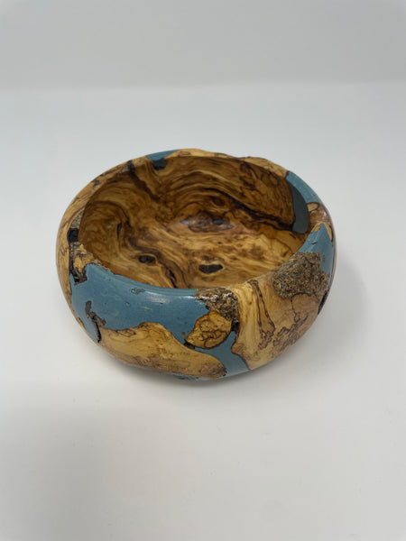 Wooden Bowl with Blue Highlights