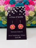 Colorful Flowers Sparkle Drop Earrings